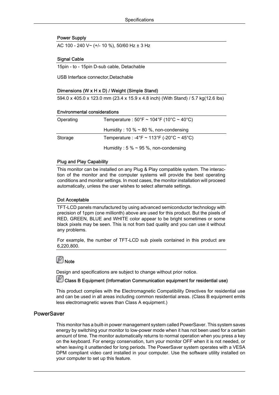 Powersaver | Samsung LS19LFUGFZ-ZC User Manual | Page 54 / 64