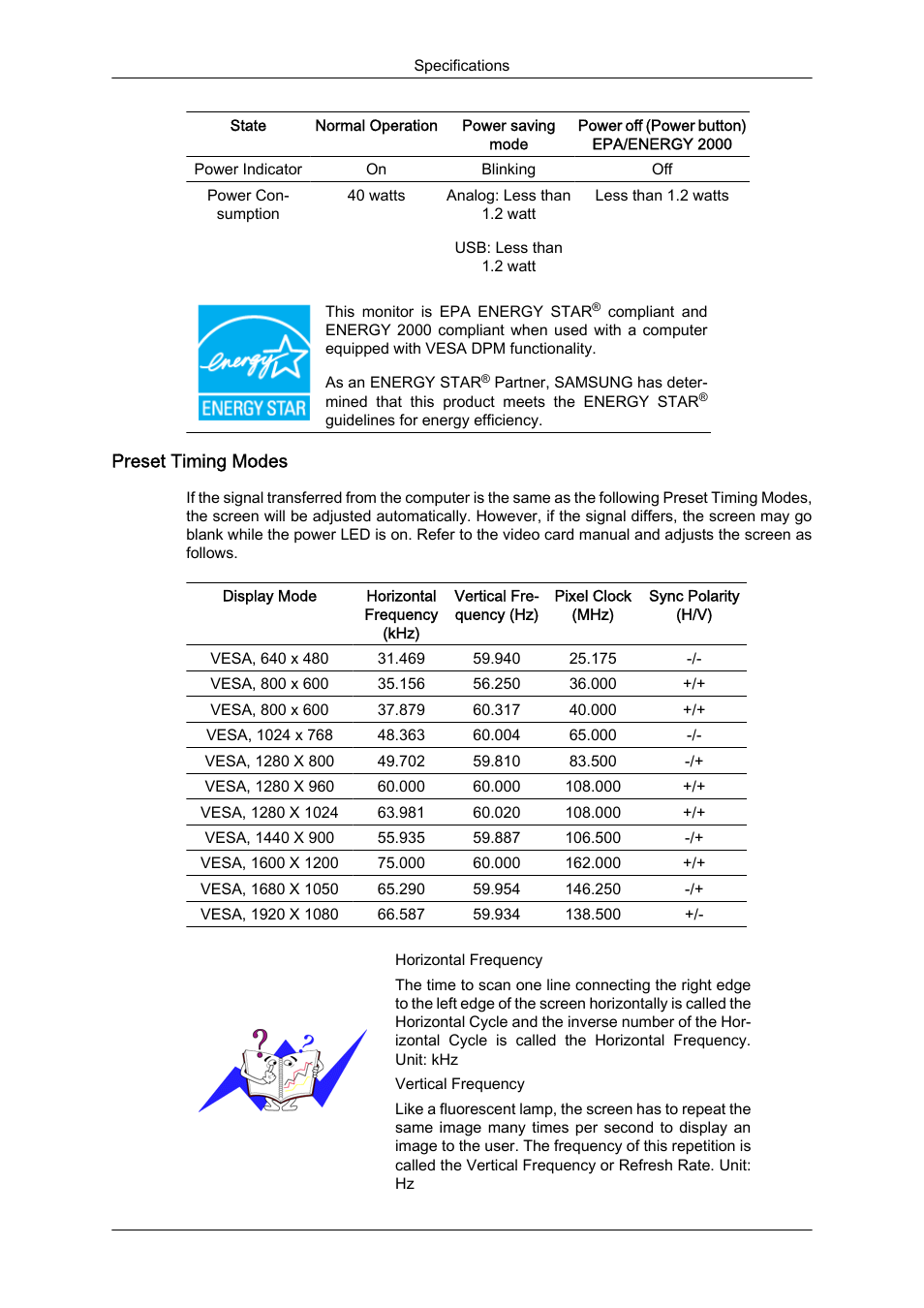 Preset timing modes | Samsung LS19LFUGFZ-ZC User Manual | Page 55 / 64