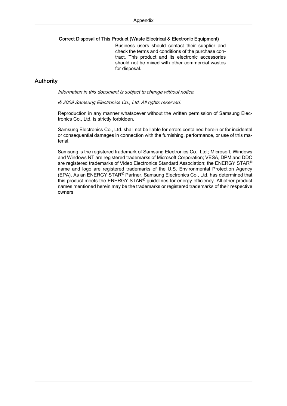 Authority | Samsung LS19LFUGFZ-ZC User Manual | Page 64 / 64
