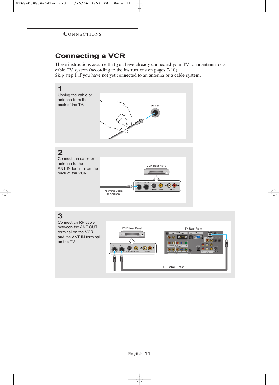 Connecting a vcr | Samsung LNR328WX-XAA User Manual | Page 16 / 88