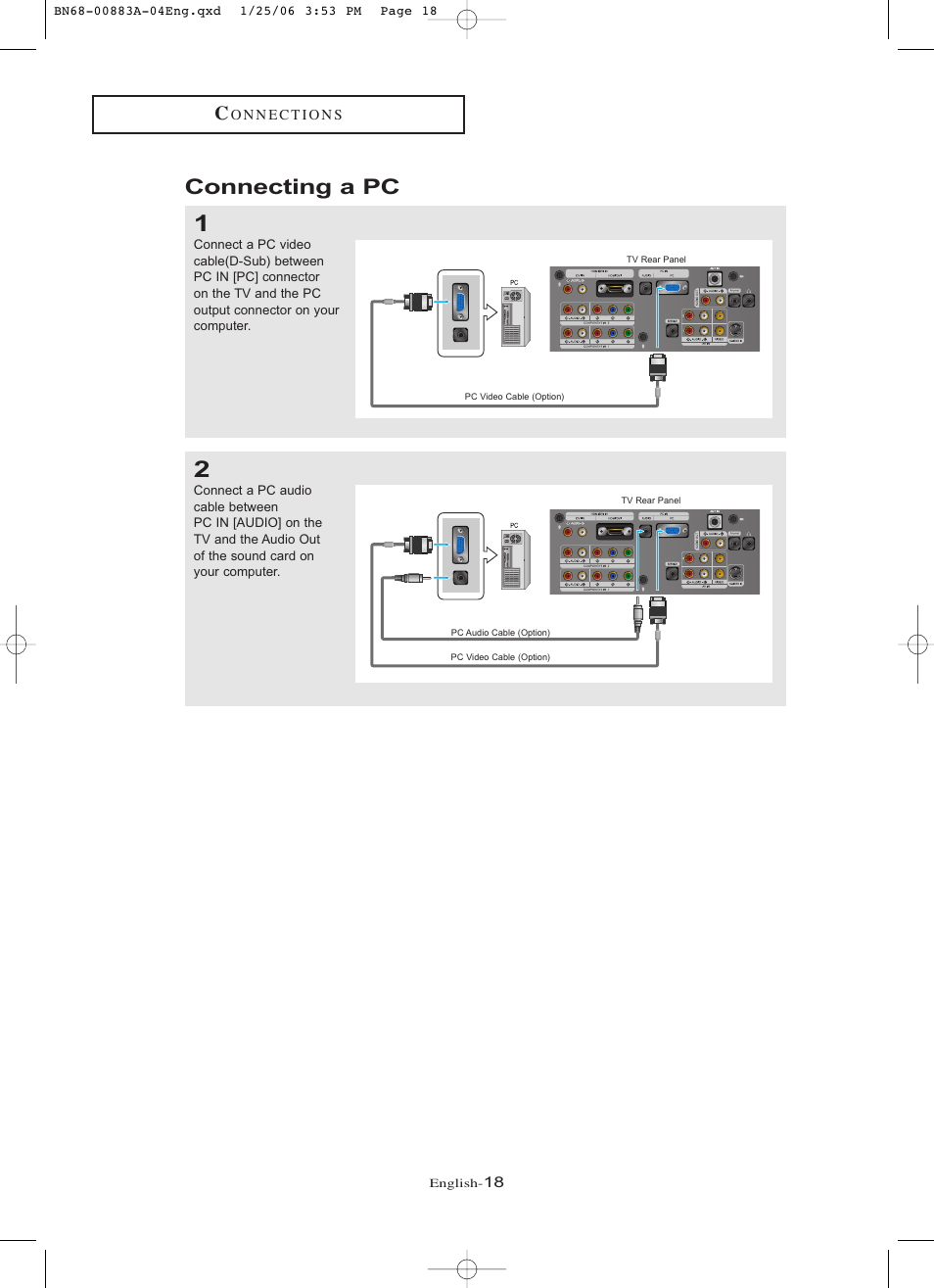 Connecting a pc | Samsung LNR328WX-XAA User Manual | Page 23 / 88