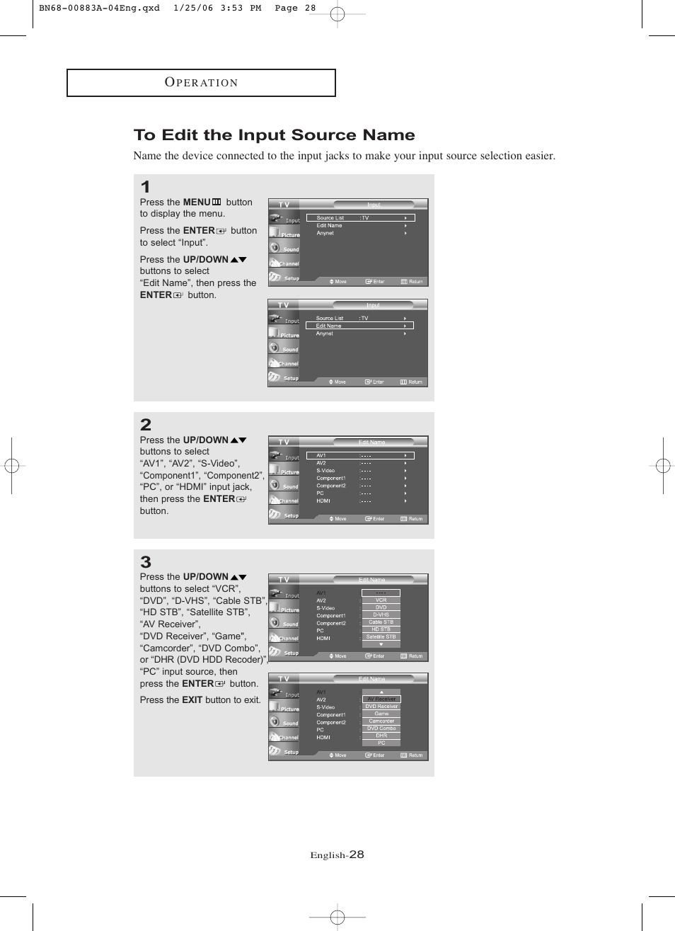 To edit the input source name | Samsung LNR328WX-XAA User Manual | Page 33 / 88