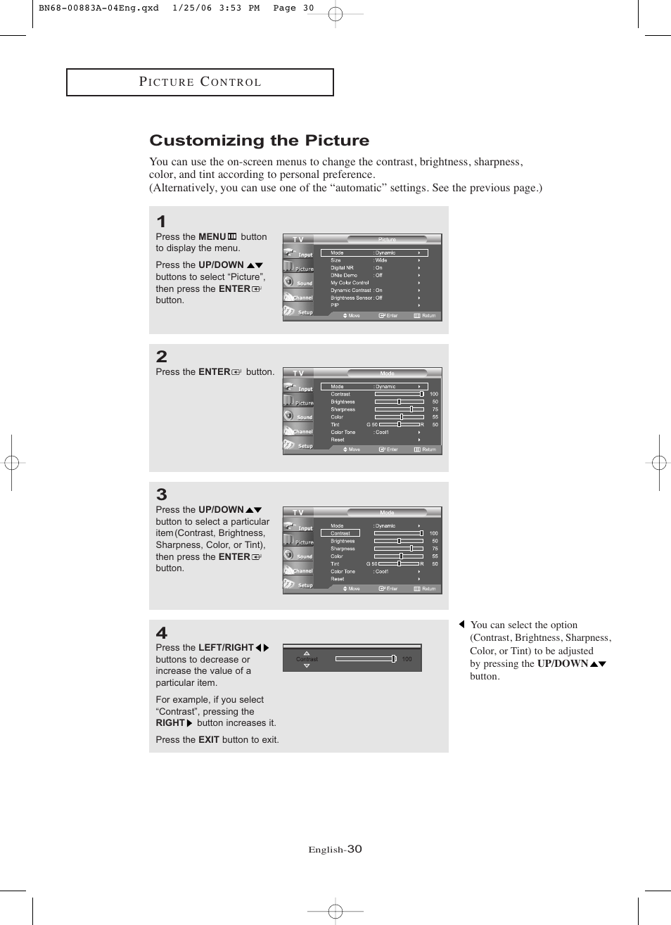 Customizing the picture | Samsung LNR328WX-XAA User Manual | Page 35 / 88