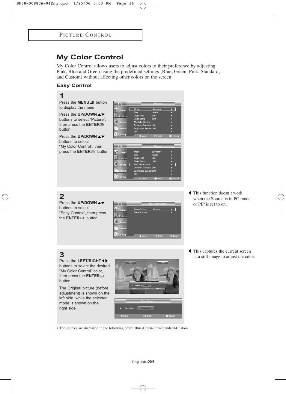 My color control, Easy control | Samsung LNR328WX-XAA User Manual | Page 41 / 88