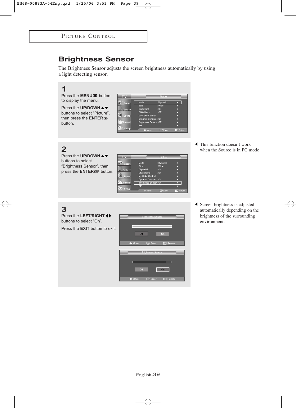 Brightness sensor | Samsung LNR328WX-XAA User Manual | Page 44 / 88