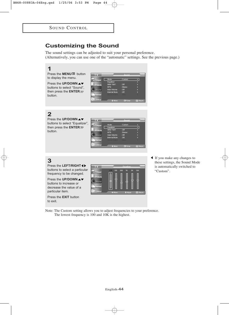 Customizing the sound | Samsung LNR328WX-XAA User Manual | Page 49 / 88