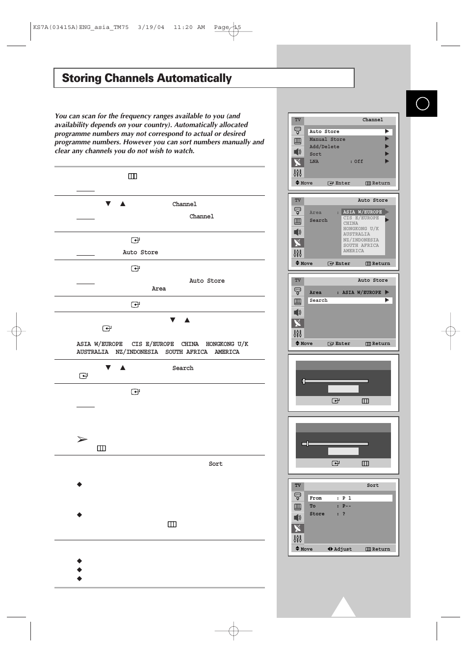Setting the channels, Storing channels automatically | Samsung TXR2735X-XAA User Manual | Page 14 / 47