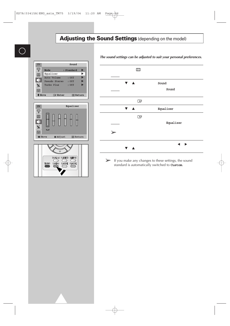 Adjusting the sound settings, Depending on the model) | Samsung TXR2735X-XAA User Manual | Page 25 / 47