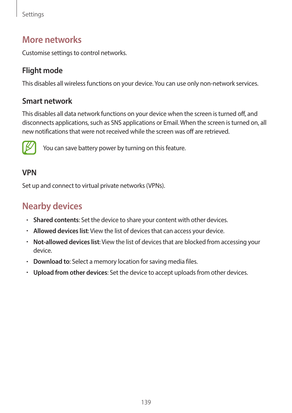 More networks, Nearby devices | Samsung EK-GC200ZWAXAR User Manual | Page 139 / 166