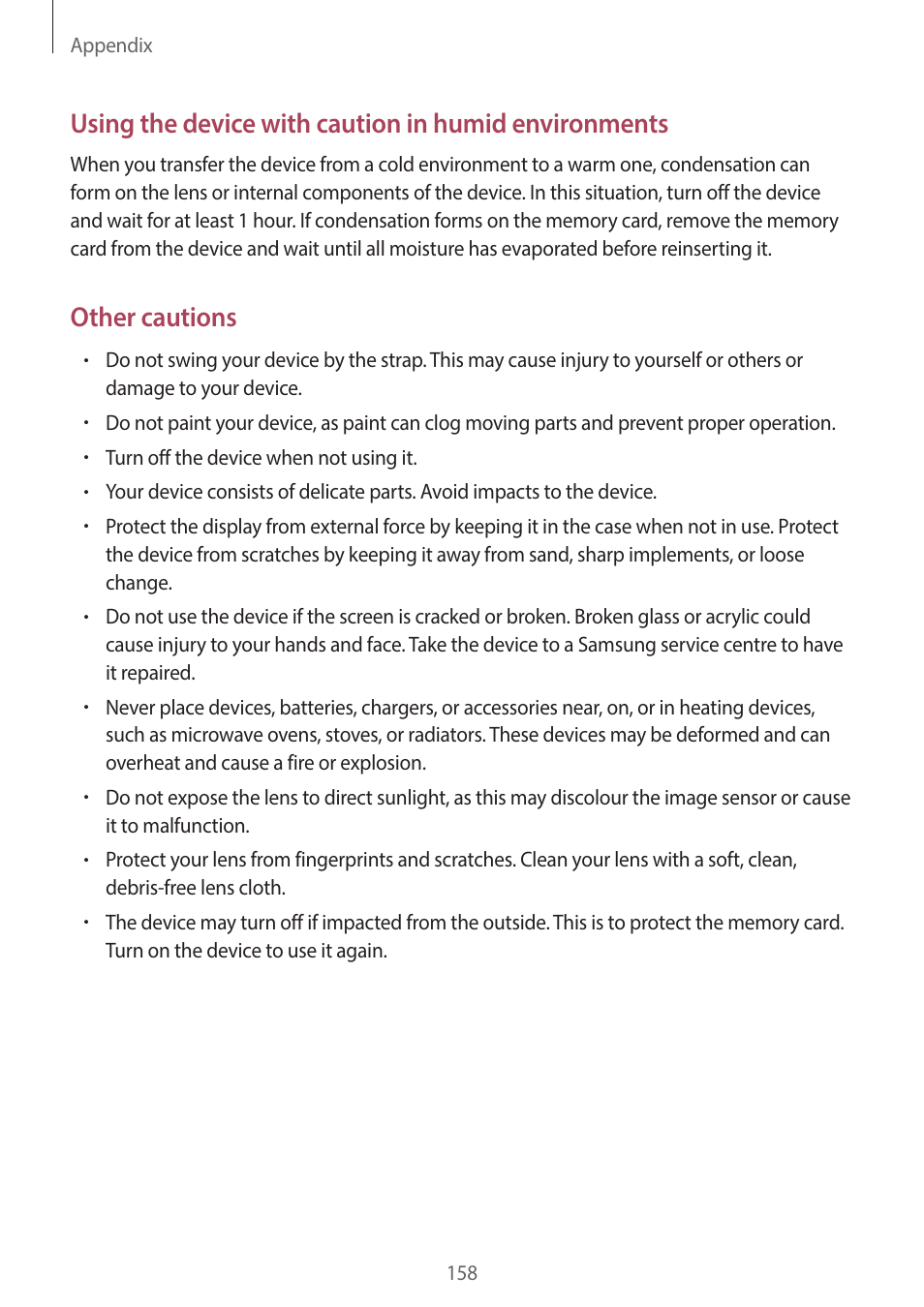 Other cautions | Samsung EK-GC200ZWAXAR User Manual | Page 158 / 166