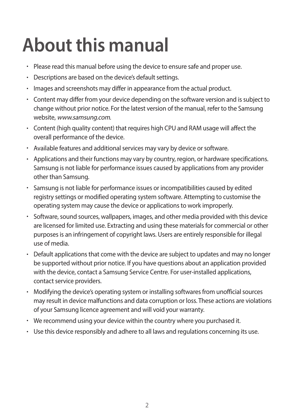 About this manual | Samsung EK-GC200ZWAXAR User Manual | Page 2 / 166
