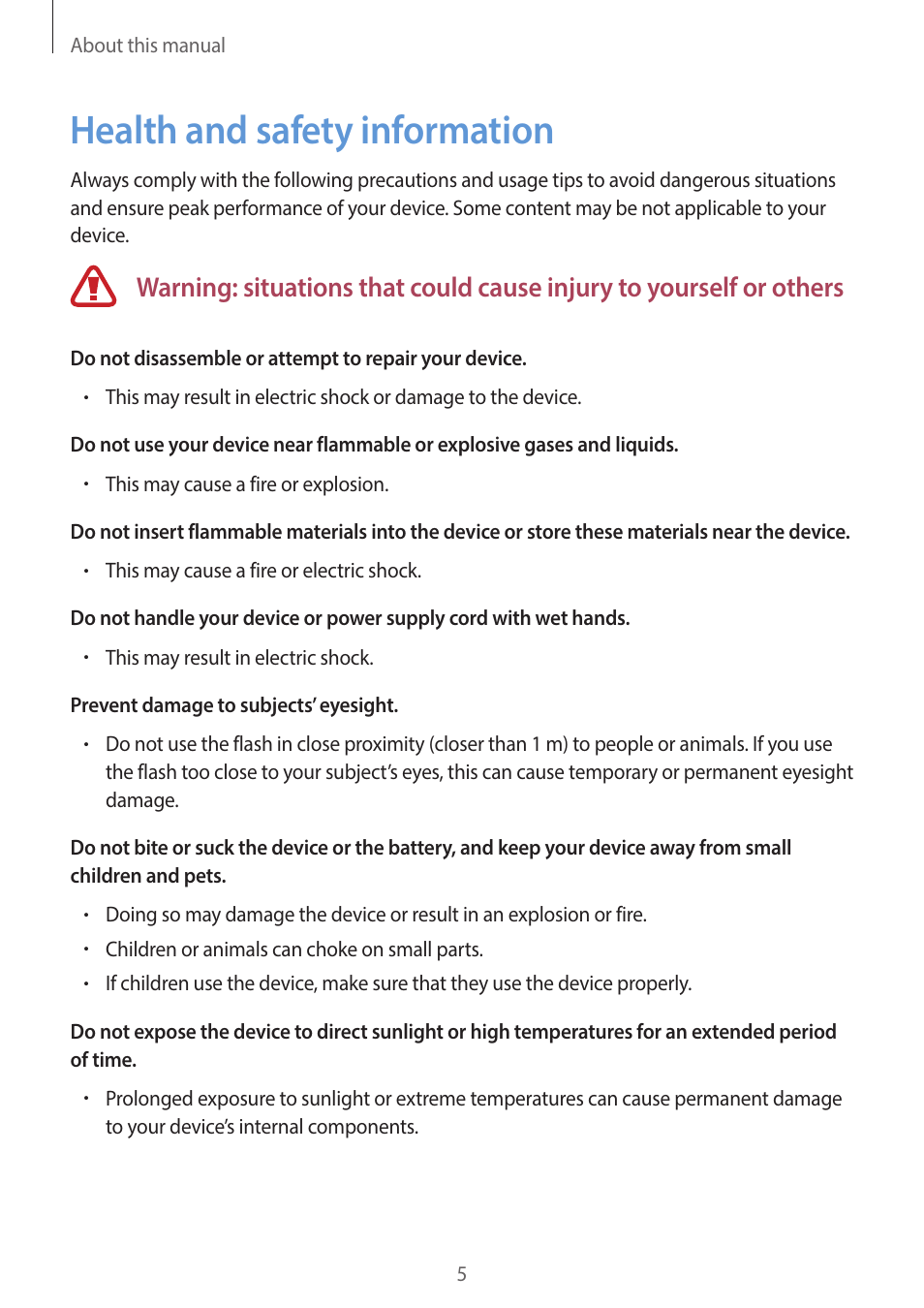 Health and safety information | Samsung EK-GC200ZWAXAR User Manual | Page 5 / 166