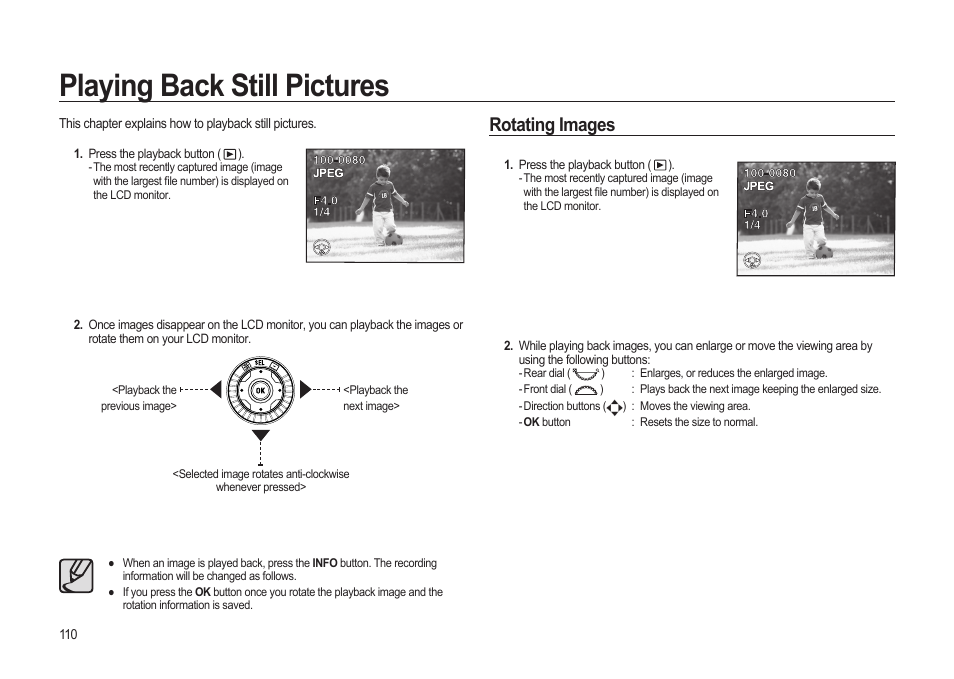 Playing back still pictures, Rotating images | Samsung ER-GX20ZBBB-E1 User Manual | Page 111 / 163