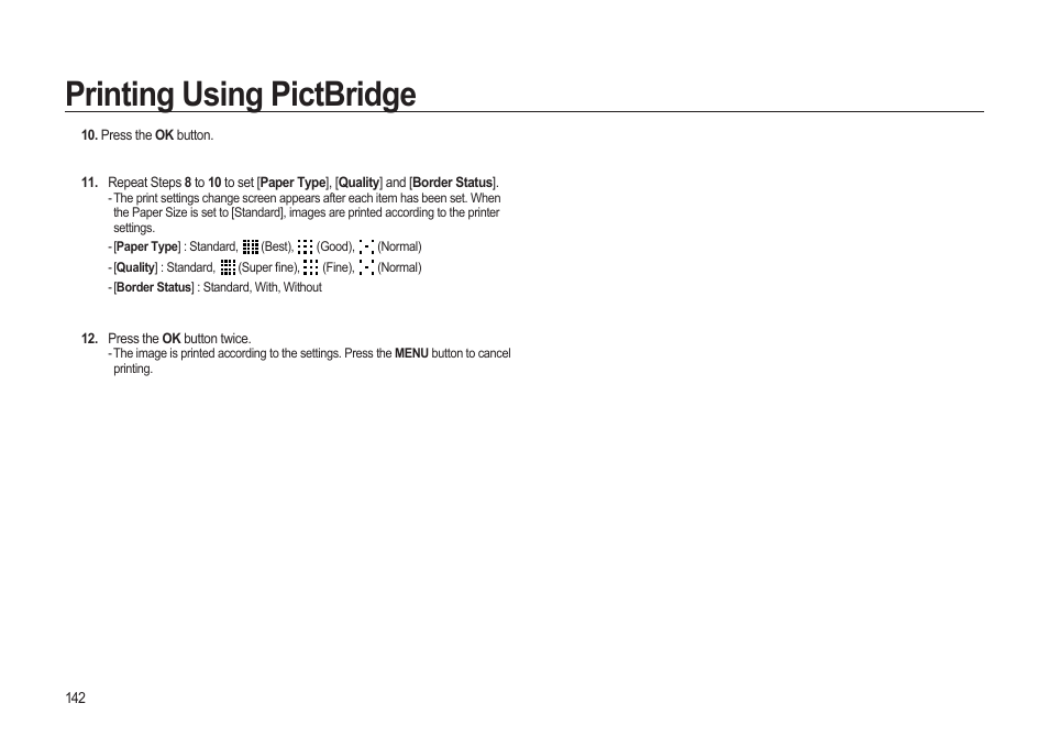 Printing using pictbridge | Samsung ER-GX20ZBBB-E1 User Manual | Page 143 / 163