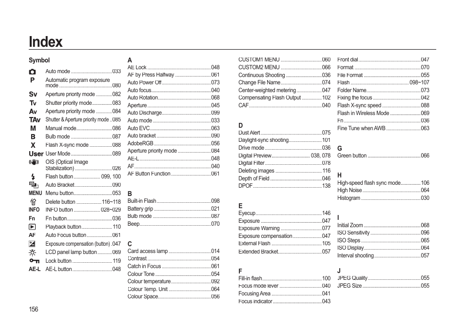 Index | Samsung ER-GX20ZBBB-E1 User Manual | Page 157 / 163