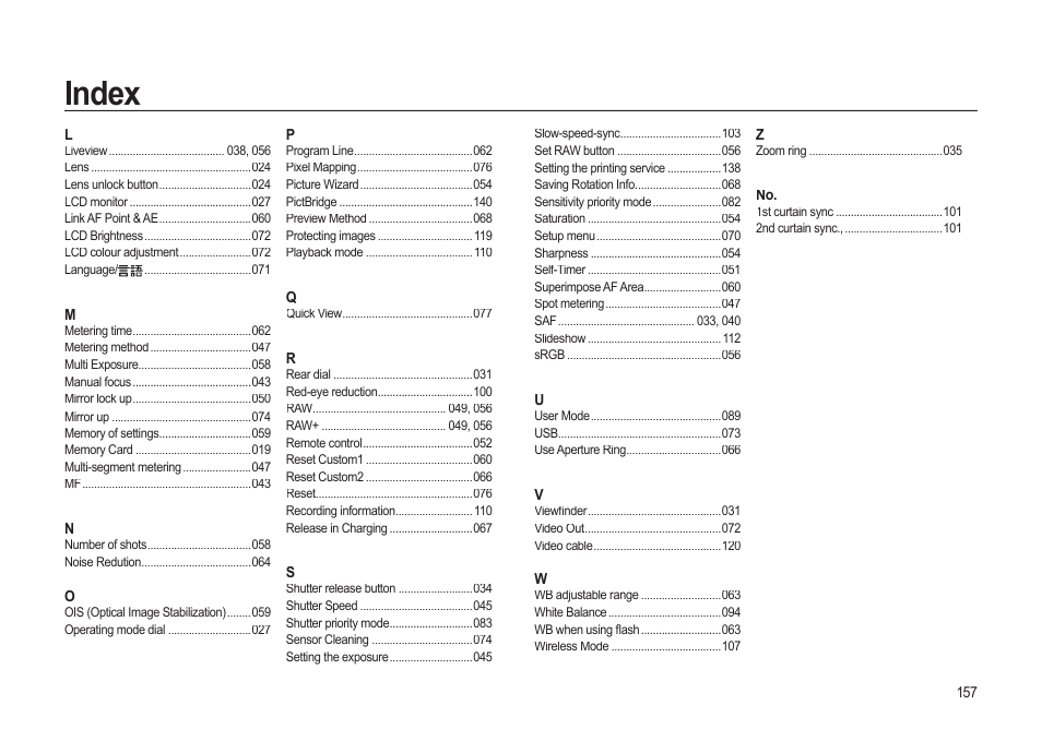 Index | Samsung ER-GX20ZBBB-E1 User Manual | Page 158 / 163