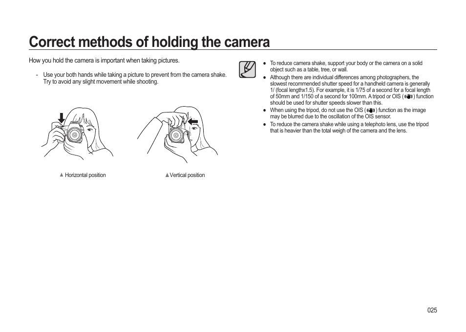 Correct methods of holding the camera | Samsung ER-GX20ZBBB-E1 User Manual | Page 26 / 163