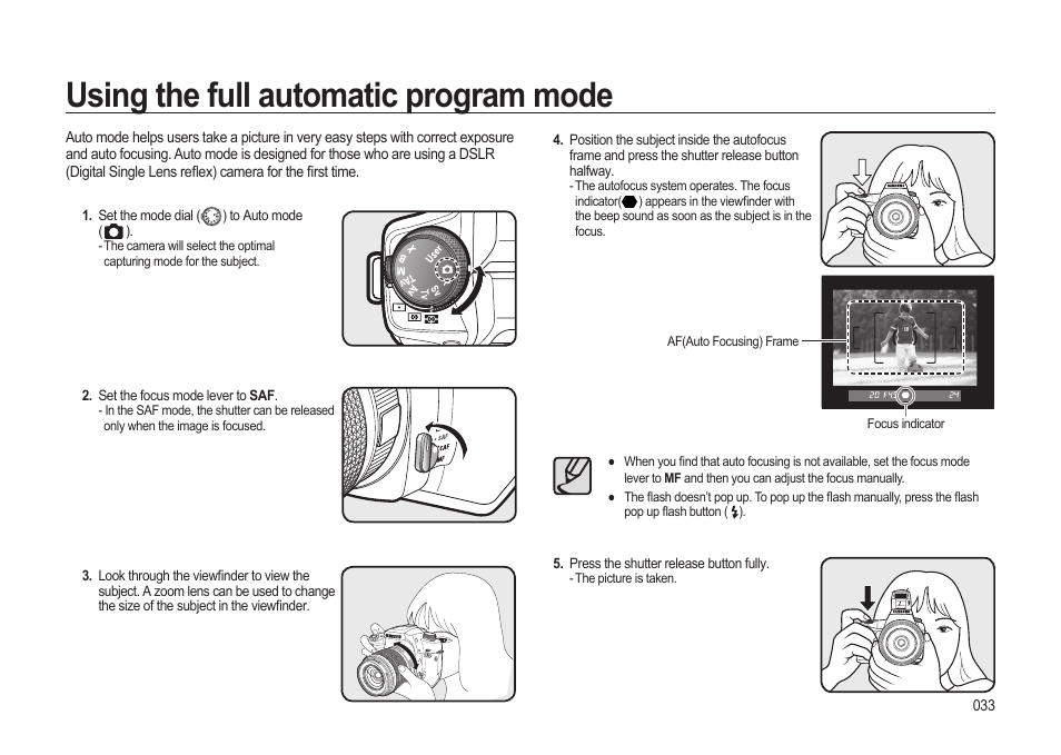 Using the full automatic program mode | Samsung ER-GX20ZBBB-E1 User Manual | Page 34 / 163