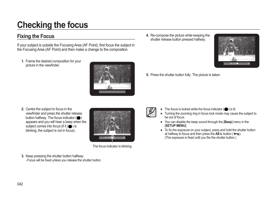 Checking the focus, Fixing the focus | Samsung ER-GX20ZBBB-E1 User Manual | Page 43 / 163