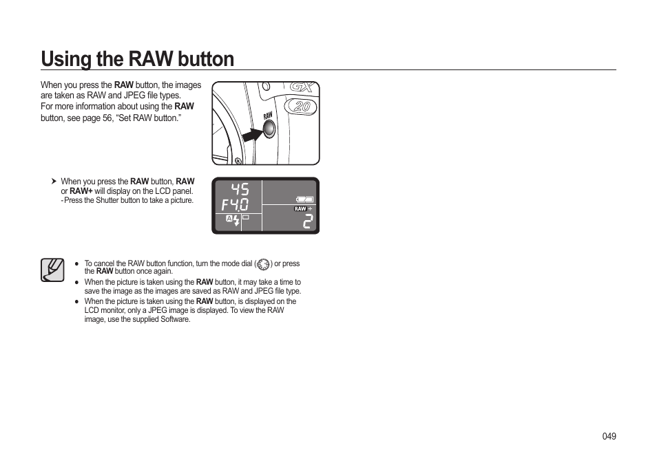 Using the raw button | Samsung ER-GX20ZBBB-E1 User Manual | Page 50 / 163