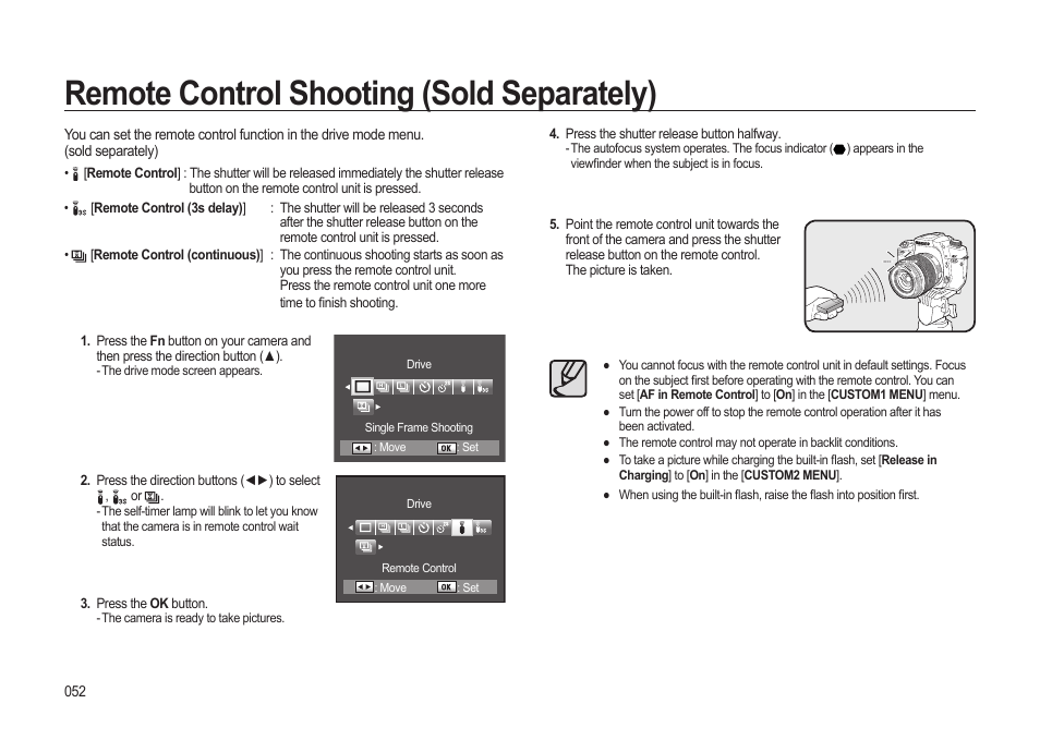 Remote control shooting (sold separately) | Samsung ER-GX20ZBBB-E1 User Manual | Page 53 / 163