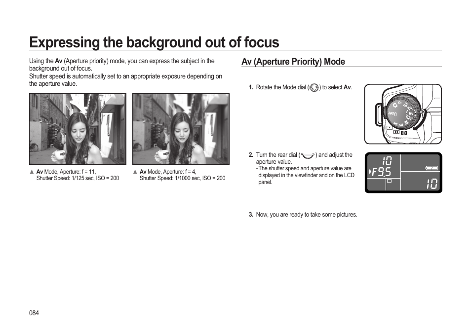 Expressing the background out of focus, Av (aperture priority) mode | Samsung ER-GX20ZBBB-E1 User Manual | Page 85 / 163