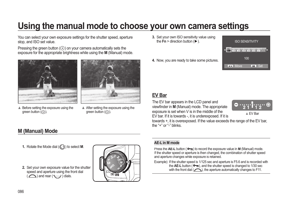 M (manual) mode, Ev bar | Samsung ER-GX20ZBBB-E1 User Manual | Page 87 / 163