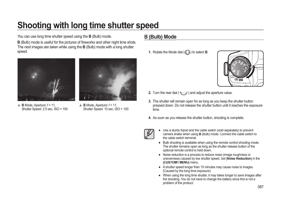 Shooting with long time shutter speed, B (bulb) mode | Samsung ER-GX20ZBBB-E1 User Manual | Page 88 / 163