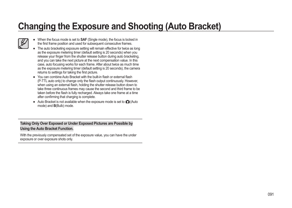 Changing the exposure and shooting (auto bracket) | Samsung ER-GX20ZBBB-E1 User Manual | Page 92 / 163