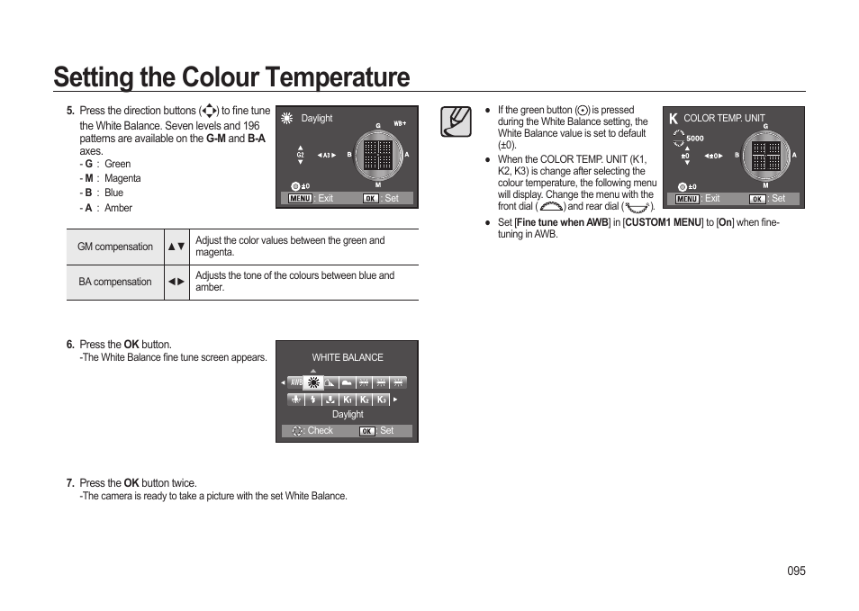 Setting the colour temperature | Samsung ER-GX20ZBBB-E1 User Manual | Page 96 / 163