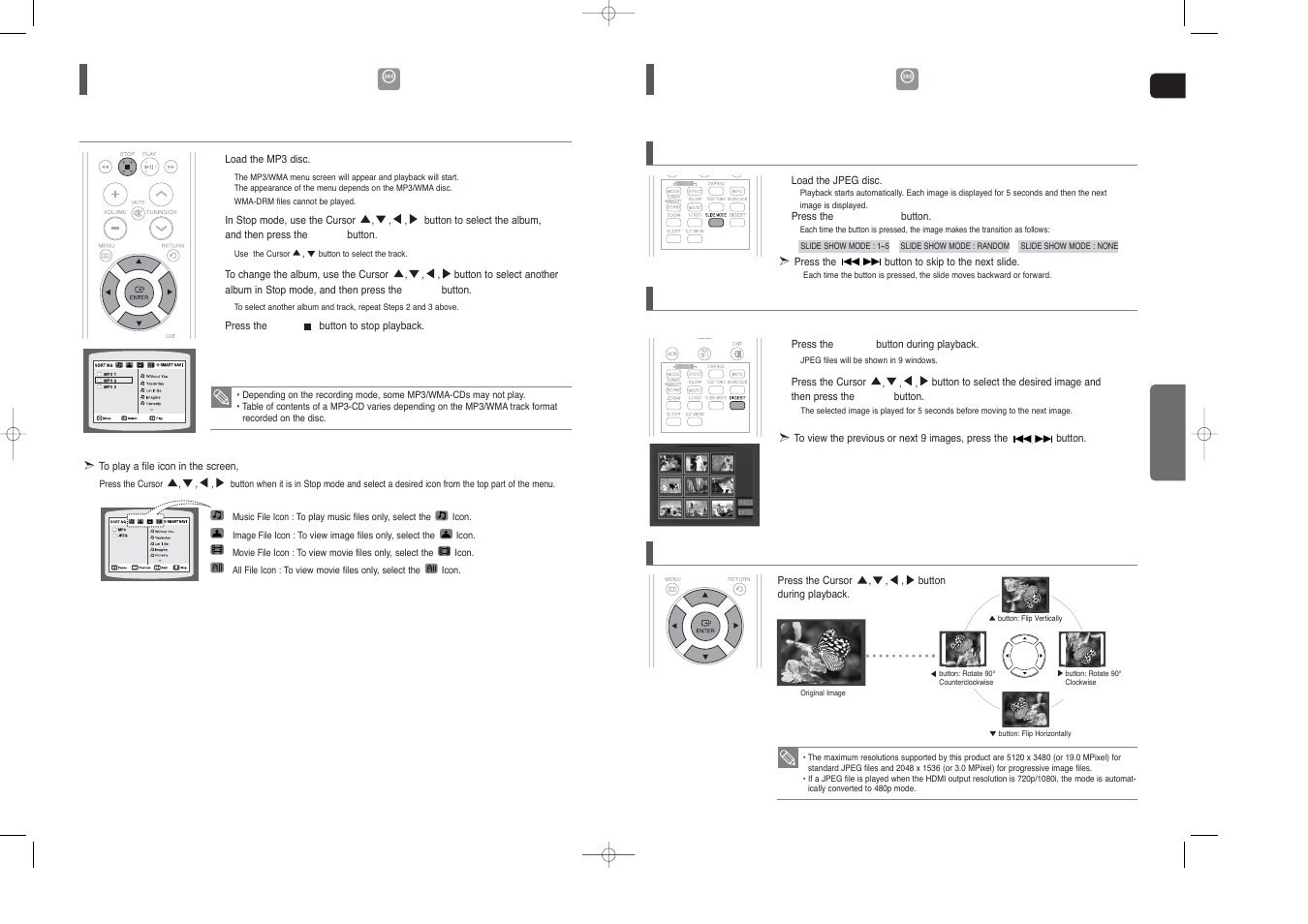 Mp3/wma-cd playback, Jpeg file playback | Samsung HT-X250T-XAA User Manual | Page 14 / 34