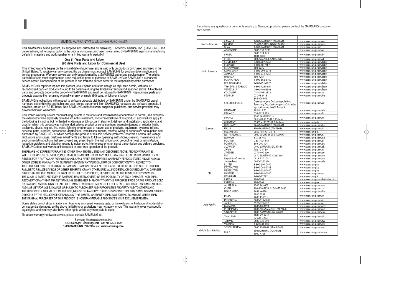Contact samsung world wide, Warranty | Samsung HT-X250T-XAA User Manual | Page 34 / 34