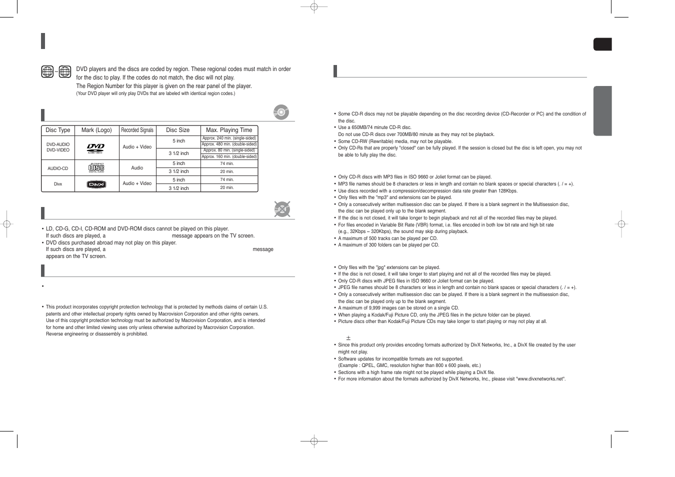 Notes on discs | Samsung HT-X250T-XAA User Manual | Page 4 / 34