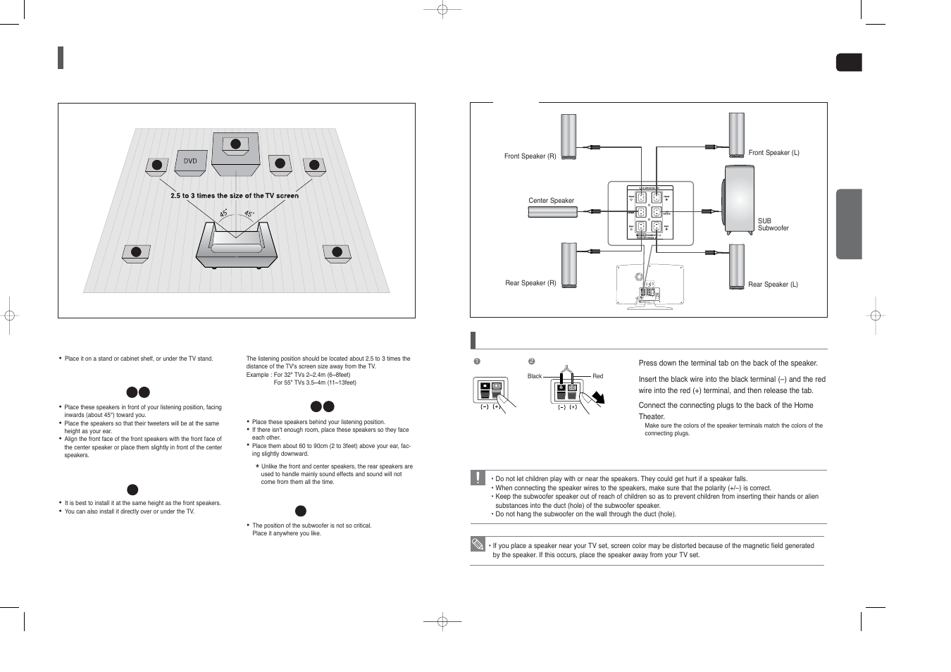 Connecting the speakers | Samsung HT-X250T-XAA User Manual | Page 7 / 34