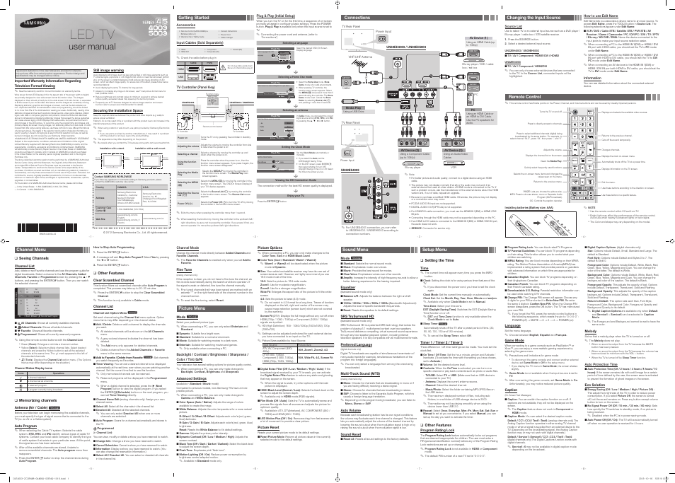 Samsung UN39EH5003FXZA User Manual | 2 pages