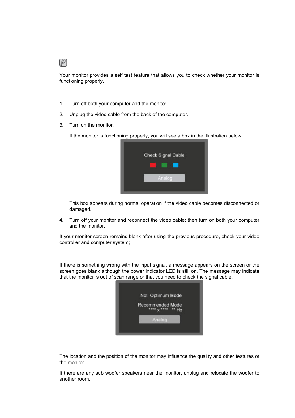 Troubleshooting, Self-test feature check-- p2070, p2070g, Self-test feature check | Warning messages, Environment | Samsung LS22EFHKFV-ZA User Manual | Page 45 / 75