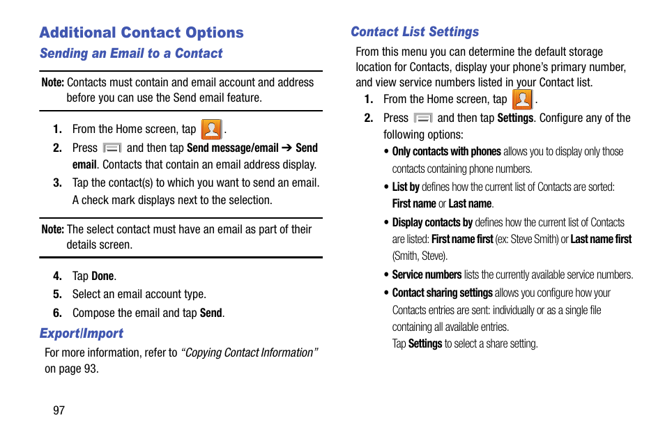 Additional contact options | Samsung SGH-T999MBBTMB User Manual | Page 104 / 351