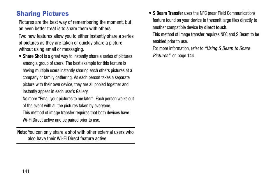 Sharing pictures | Samsung SGH-T999MBBTMB User Manual | Page 148 / 351