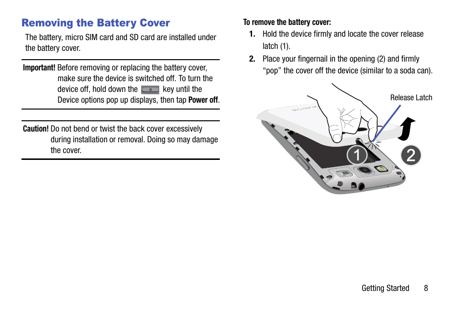 Removing the battery cover | Samsung SGH-T999MBBTMB User Manual | Page 15 / 351