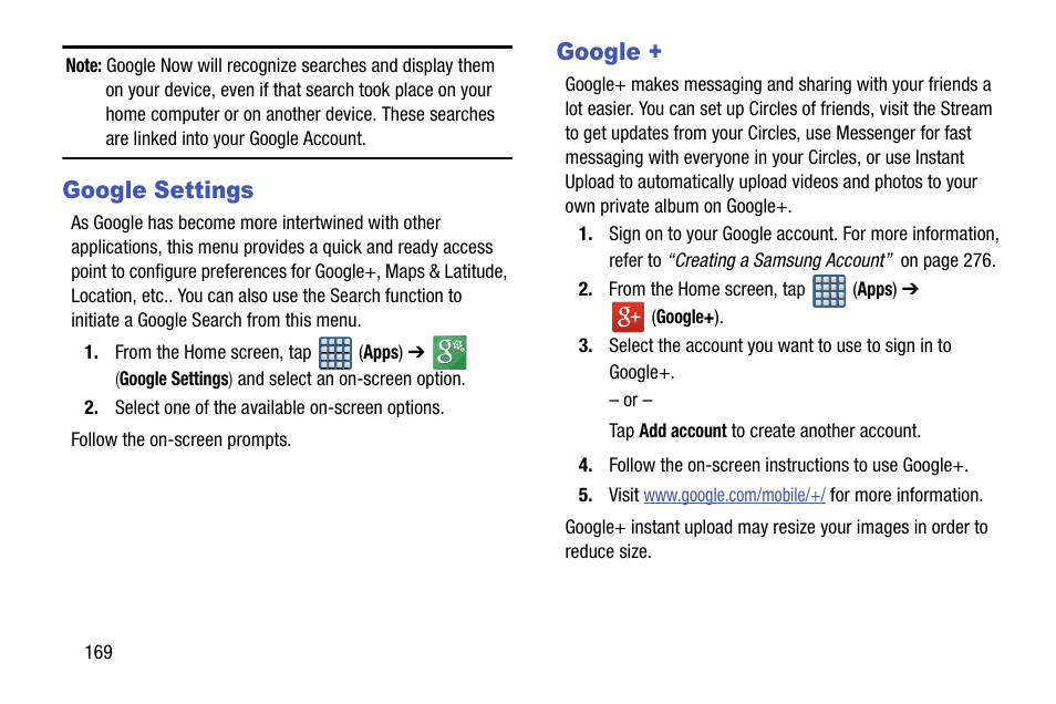 Google settings, Google, Google settings google | Samsung SGH-T999MBBTMB User Manual | Page 176 / 351