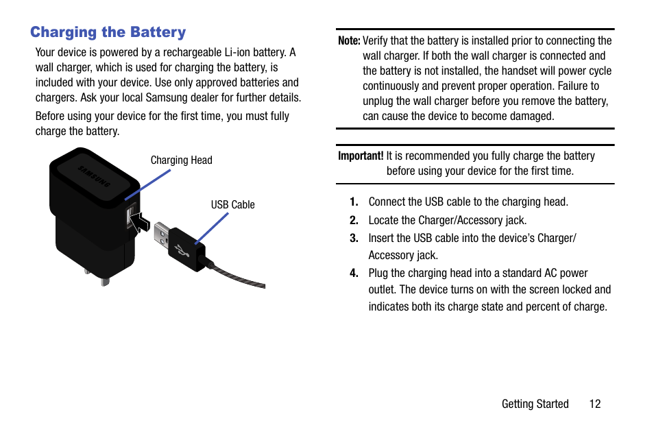 Charging the battery | Samsung SGH-T999MBBTMB User Manual | Page 19 / 351