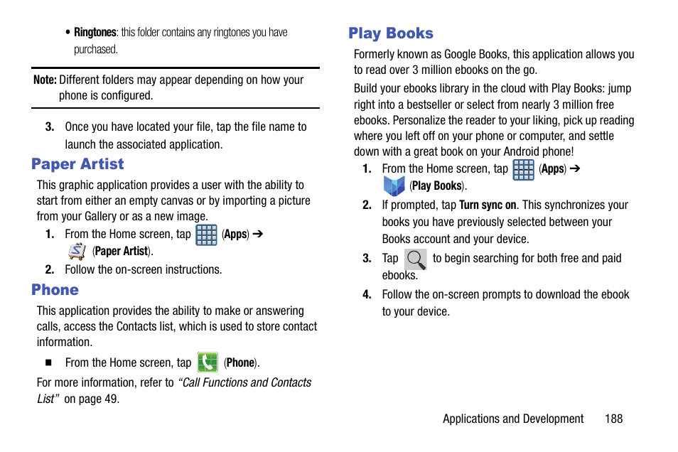 Paper artist, Phone, Play books | Paper artist phone play books | Samsung SGH-T999MBBTMB User Manual | Page 195 / 351