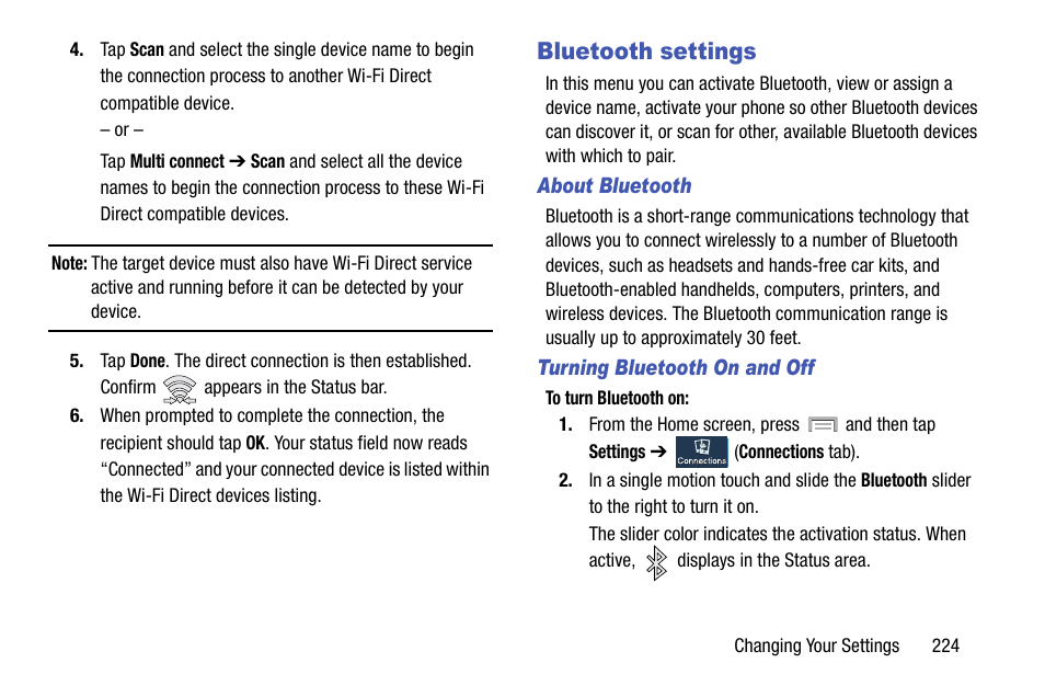 Bluetooth settings | Samsung SGH-T999MBBTMB User Manual | Page 231 / 351