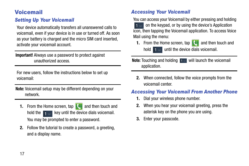 Voicemail | Samsung SGH-T999MBBTMB User Manual | Page 24 / 351