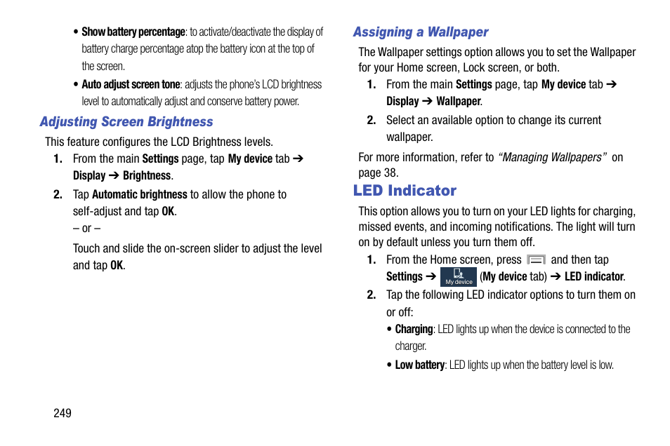 Led indicator | Samsung SGH-T999MBBTMB User Manual | Page 256 / 351