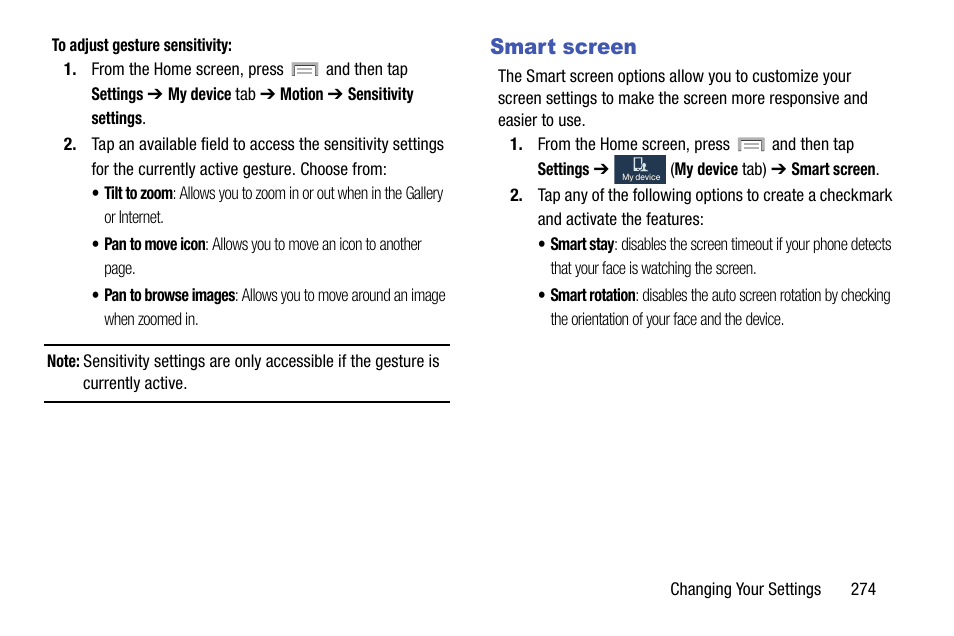 Smart screen | Samsung SGH-T999MBBTMB User Manual | Page 281 / 351