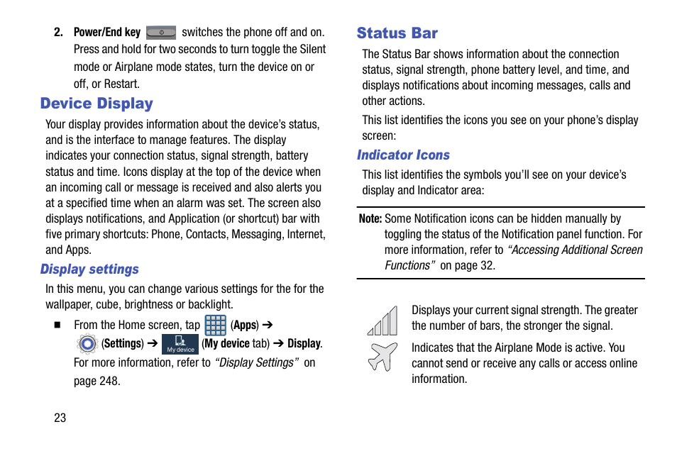 Device display, Status bar, Device display status bar | Samsung SGH-T999MBBTMB User Manual | Page 30 / 351