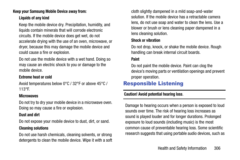 Responsible listening | Samsung SGH-T999MBBTMB User Manual | Page 313 / 351