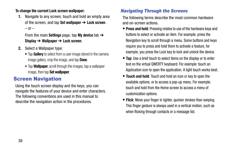 Screen navigation | Samsung SGH-T999MBBTMB User Manual | Page 46 / 351