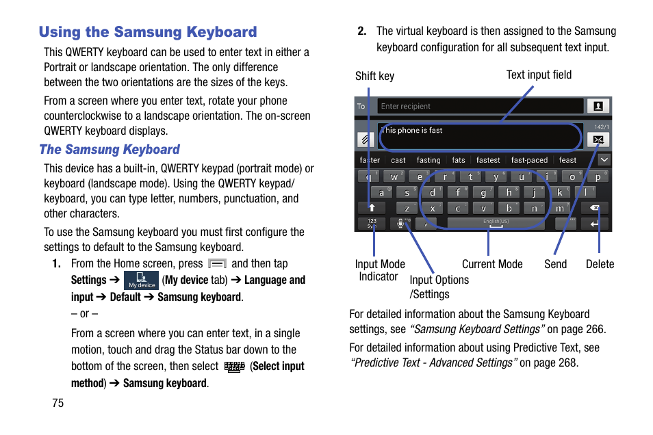 Using the samsung keyboard | Samsung SGH-T999MBBTMB User Manual | Page 82 / 351